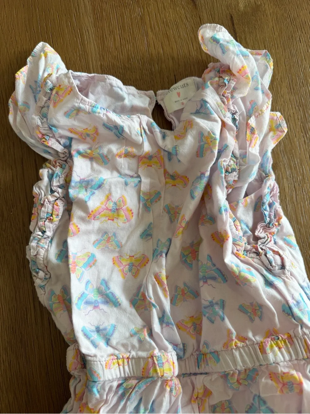 J. Crew White Butterfly Print Ruffle Sundress with Blue & Yellow Accents